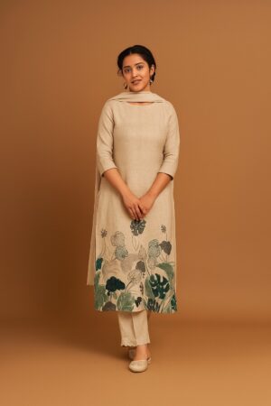 Evenfall Botanical Bloom Kurta Set – Sandstone Beige