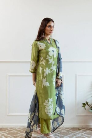 Evenfall Botanical Bloom Kurta Set - Sage Green