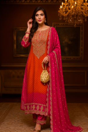Evenfall Sunset Ember Chinon Kurta Set