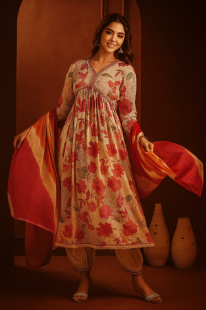 Evenfall Coral Bloom Alia Kurta Set