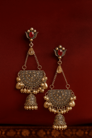 Evenfall Ruby Bloom Jhumka Earrings