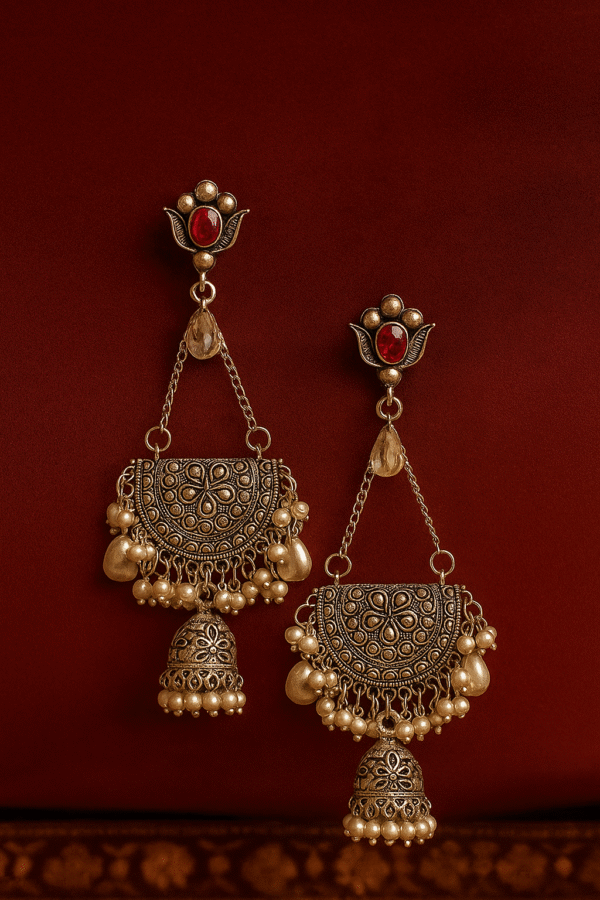 Evenfall Ruby Bloom Jhumka Earrings