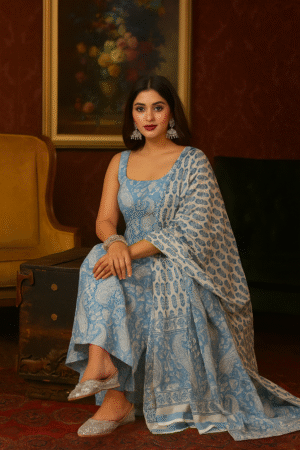 Evenfall Sky Bloom Cotton Suit Set